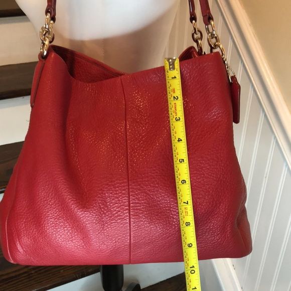 COACH Madison Phoebe Red Lining & Tumbled Red Leather Bag 3 Compartment Interior - Picture 13 of 15